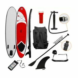 Aufblasbares Stand Up Paddle Board Set in Rot 307cm Surfboard SUP Leichtgewichtig 6.75kg Wassersport Rutschfest Tragetasche Handpumpe Elastischer