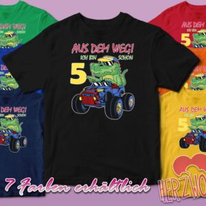 Aus Dem Weg Junge T-Shirt Geschenk Geburtstag | Ich Bin Schon 4 5 6 7 8 9 Dino Mit Monstertruck Personalisierbar | In Farben Erhältlich