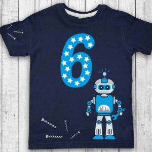 Geburtstagsshirt Roboter T-Shirt Geburtstag | Alter & Name Kinder Roboter Astronaut Space Ufo