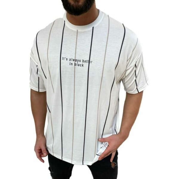Herren T-Shirt Oversize Shirt Long-Shirt Tee Sommer Shirt Gestreift Modern Mode Fashion 2XL Schwarz-Beige