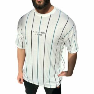 Herren T-Shirt Oversize Shirt Long-Shirt Tee Sommer Shirt Gestreift Modern Mode Fashion S Schwarz-Grün