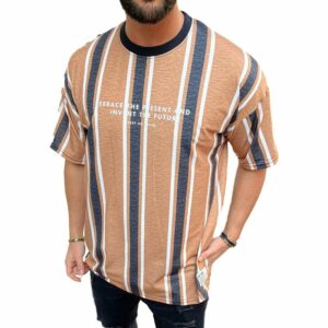 Herren T-Shirt Oversize Shirt Long-Shirt Tee Sommer Shirt Gestreift Modern Mode Fashion gestreift für Herren 2XL Braun