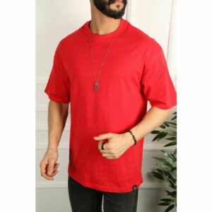 Oversize Herren T-Shirt Long-Tee Basic Shirt Longshirt Premium Qualität Tops Kurzarm Fashion M Rot