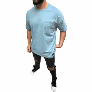 Oversize Herren T-Shirt mit Tasche Long-Tee Basic Shirt Longshirt Premium Qualität Tops Kurzarm Fashion M Blau - Megaman