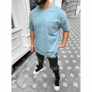 Oversize Herren T-Shirt mit Tasche Long-Tee Basic Shirt Longshirt Premium Qualität Tops Kurzarm Fashion S Blau - Megaman