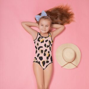 Rosa Leopard Badeanzug, Kleinkind Beachwear, Lustige Design Bademode, Mädchen Rosa Und Schwarz Gefleckt Badeanzug