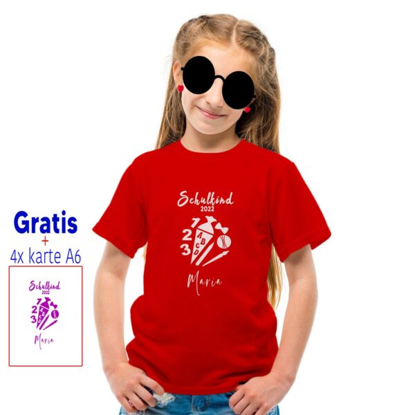 Schulkind 2022 Mädchen T-Shirt Personalisiert Mit Name | Schulanfang Einschulung Gratis 4 Karten Dem T-Shirt Design