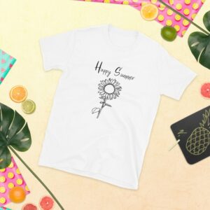 Sonneblumen T-Shirt Mit Happy Summer Design Sonnenblume Und Sommer Feeling. Geschenkidee Für Sie