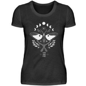 T-Shirt Baumwolle | Schwarzes T-Shirt Mit Druck Mondphase Damenshirt Mystic Shirt Designshirt Illustration Textildesign Mond