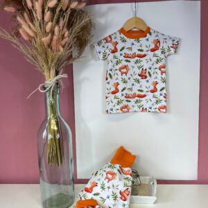 T-Shirt Handmade Waldtiere Baby Fuchs Füchse Gr 56-98 Mädchen Junge Jersey Baumwollstoff Orange Weiß Sommersweat Kurzarmes Tshirt
