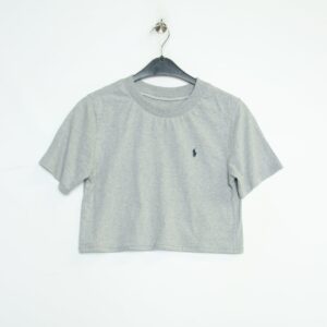 Upcycling T-Shirt Grau M | Crop Top Cropped T-Shirt Shirt Sommer Outfit Vintage Style 70Er 80Er 90Er