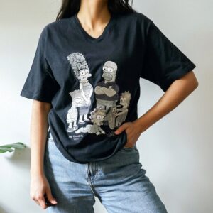 Vintage The Simpsons Black T-Shirt Size S Embroidery V-Neck Shirt 90S White Vintage T-Shirt Retro