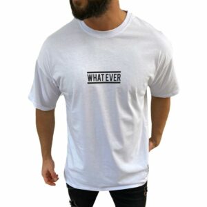 'What Ever' Oversize T-Shirt Herren Sommer Longtee Print Premium Qualität Basic Shirt Modern S Weiß - Megaman