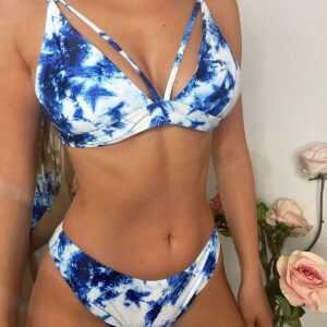 ZAFUL Tie Dye Riemchen Bikini Badebekleidung S Blau