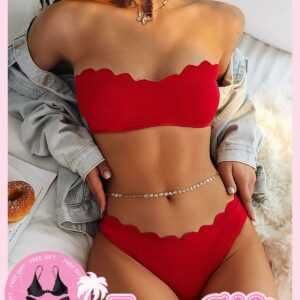 Bikini Set mit Hohem Bund und Abstraktem Aufdruck S Rot