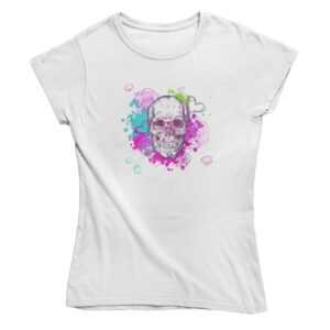 Damen T-Shirt -Skull n roses in weiss M (38)