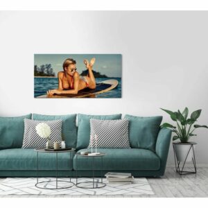 Frau auf Surfboard Wandbild in verschiedenen Größen - 127916479_AS_60x120cm_2019