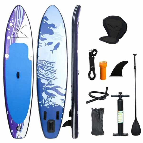 SUP Board Surfboard Aufblasbar Stand Up Paddle Boards Rucksack - Paddling Board 320*76*15cm, Blau und weiß Mit Sitz - Vingo