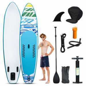 SUP Board Surfboard Aufblasbar Stand Up Paddle Boards Rucksack - Paddling Board 320*76*15cm, Grün und weiß Mit Sitz - Vingo