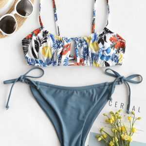 ZAFUL Blatt Zitronendruck Krawatte Bralette Bikini Badebekleidung L Tiefes blau