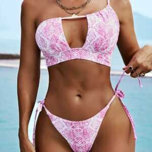 ZAFUL Einziger Schulter Bikini Badebekleidung mit Schlangenmuster S Hell pink