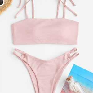 ZAFUL Gebundener Strukturiertes Leiter Ausschnitt Bikini Badebekleidung M Hell pink