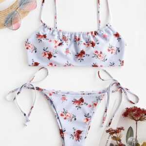 ZAFUL Gebundenes Blumen Seitliche Bikini Badebekleidung S Helles lila