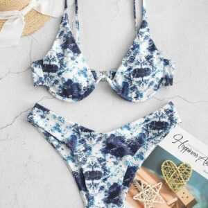 ZAFUL Meerwasserdruck Bügel Bikini Badeanzug mit Hohem Schnitt M Lapisblau