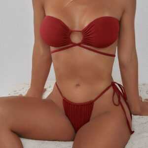 ZAFUL Milchstraße Bikini Badebekleidung mit Gerippten Rippen S Rot