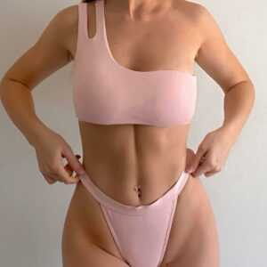 ZAFUL Strukturierte Einziger Schulter Ausschnitt Bikini Badebekleidung S Hell pink