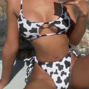 ZAFUL Tie Dye Tierdruck Bikini Badebekleidung mit Ausschnitt M Schwarz