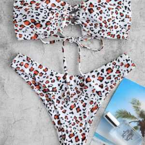 ZAFUL Tierdruck Bandeau Bikini Badebekleidung mit Hohem Schnitt S Rost