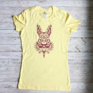 Damen T-Shirt Mit Einem Rabbit, Gelbes T-Shirt, Einzelstück in Größe S, T-Shirt Hase