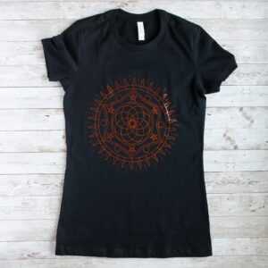 Damen T-Shirt in Schwarz Mit Einem Sonnen-Motiv, Schwarzes T-Shirt, T-Shirt Sonne, Einzelstück Größe M
