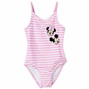 Disney Minnie Mouse Badeanzug "Minnie Maus Kinder Badeanzug", Gr. 104 bis 134, gestreift Rosa