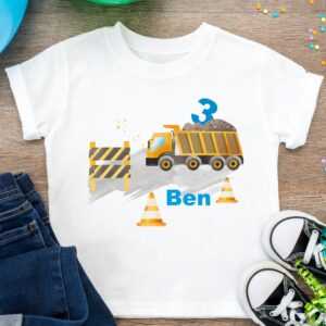 Geburtstag T Shirt, Jungen T-Shirt Personalisiert, Geschenk , Baustelle Kindershirt, Kipplaster T-Shirt, Geburtstagsshirt
