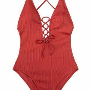 Leway Badekleid "Damen Badeanzug mit Schnürung Plunge Einteiler Einteilige Bademode Swimsuit"