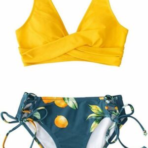 Leway Bandeau-Bikini "Damen-Bikini-Set Wickel-Krawatten-Bikini-Blumendruck-Zweiteiler-Badebekleidung"