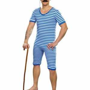 Metamorph T-Shirt "Herren Badeanzug blau-weiß" Ob Strandpromenade oder Zirkuszelt: Streifen mit Stil