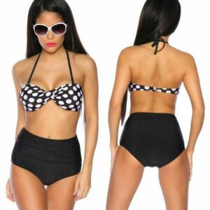 Samegame Bandeau-Bikini "Vintage Bandeau-Bikini Neckholder Bikini Rockabilly Bademode in weiß schwarz Polka Dots"