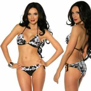 Samegame Push-Up-Bikini "Push-Up Triangel-Bikini Set mit Strass Bademode schwarz weiß geblümt"