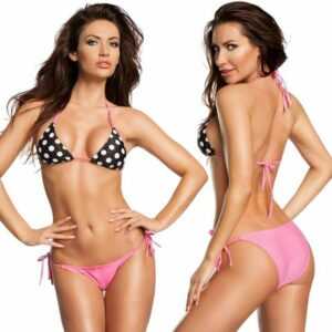 Samegame Triangel-Bikini "Mini Mikro Triangel-Bikini Set: Bikinioberteil, Bikinihöschen in pink schwarz weiß dots"