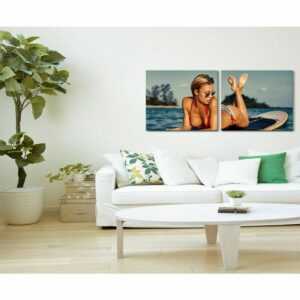 Sinus Art - Frau auf Surfboard Wandbild in verschiedenen Größen - 127916479_AS_2x50x60cm_2019
