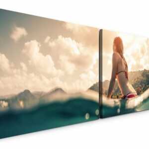 Sinus Art Leinwandbild "Frau auf Surfboard Wandbild in verschiedenen Größen"