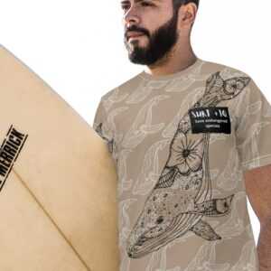 Surf T-Shirt, Save Endangered Species Shirt, Whale Allover Print Aesthetic Tee, Unisex Aop Cut