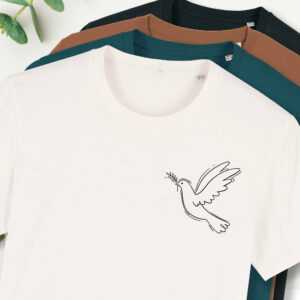 T-Shirt Mit Kleiner Friedenstaube, Bio-T-Shirt Herren, Frieden, Bedruckt, Personalisiert, Baumwolle, Jersey