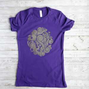 Violettes T-Shirt Für Damen, T-Shirt Mit Einem Wellen-Motiv, Lila Damen T-Shirt, Einzelstück Größe S