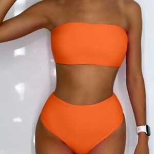 ZAFUL Bandeau Bikini Set mit Hoher Taile M Leuchtend orange