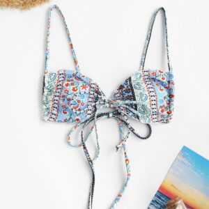 ZAFUL Ethnisches Geripptes Bikini-Top mit Paisleydruck M Hellblau