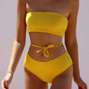 ZAFUL Gewellter Bandeau Bikini-Badeanzug mit Schnürung M Gelb